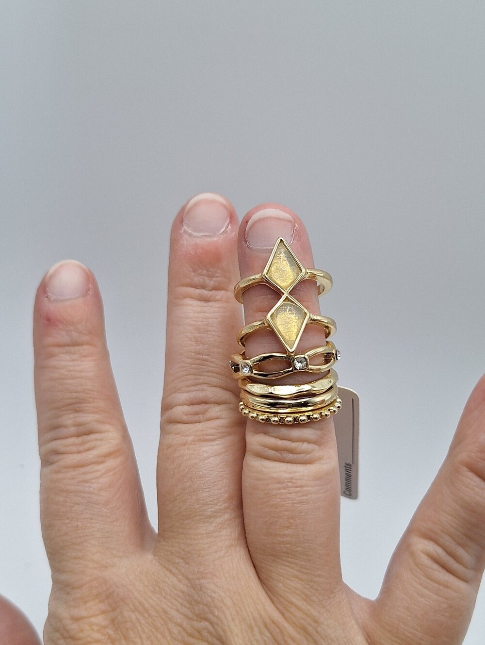 Gold Tone 5 Piece Stacking Ring Set Crystal Size 5.75-6 NWT